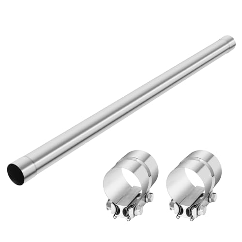 LCGP 3.5 Inch Straight Exhaust Pipe, 3.5" Stainless Steel Straight Muffler Replacement Pipe, 40" Length Mandrel Exhaust Tube with Two Lap Joint Band Clamps(New Version) - size: 3.5 Inch