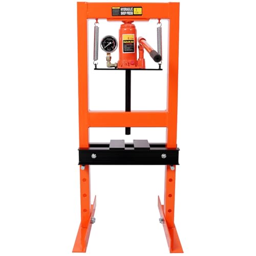 6 Ton Hydraulic Shop Press, Heavy Duty H-Frame Press with Adjustable Working Table, 13,000 lb Capacity, Steel Frame Garage Press for Bending, Straightening & Bearing Removal, Orange,Orange - color: Orange