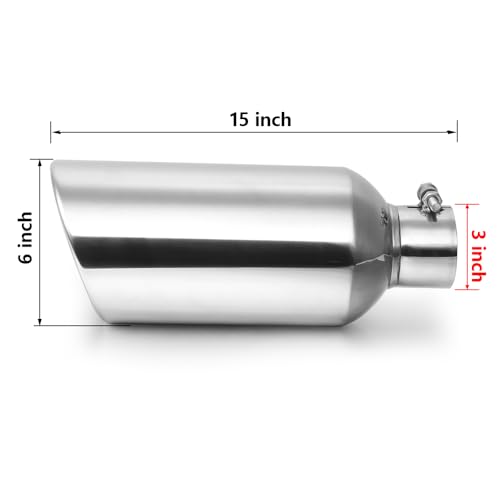 A-KARCK Exhaust Tip 3" Inlet to 6" Outlet, 15" Overall Length Polishing Bolt On Exhaust Tailpipe Tip Protect Tailpipe - size: 3" Inlet 6" Outlet 15" Long, style: POLISHED