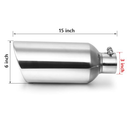 A-KARCK Exhaust Tip 3" Inlet to 6" Outlet, 15" Overall Length Polishing Bolt On Exhaust Tailpipe Tip Protect Tailpipe - size: 3" Inlet 6" Outlet 15" Long, style: POLISHED