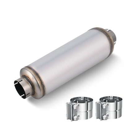LCGP 4" Inlet Diesel Exhaust Muffler with Clamp, 4'' Inlet & Outlet Universal Resonator, 30'' Overall Length Stainless Steel Mufflers, Straight Through Design, welded On Muffler Resonator - size: 4" Inlet 30" Overall Length(7" wide)