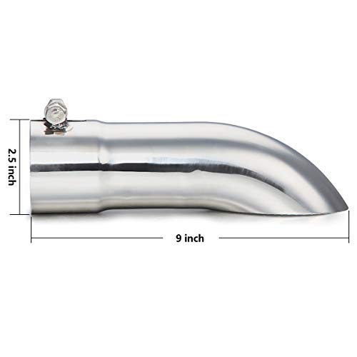 LCGP 2.5 Inch Inlet Turn Down Exhaust Tip, 2 1/2 Inch Inside Diameter Inlet, 9’’ Length Stainless Steel Turndown Exhaust Pipe - size: 2.5 Inch, style: Silver