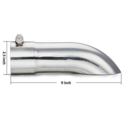 LCGP 2.5 Inch Inlet Turn Down Exhaust Tip, 2 1/2 Inch Inside Diameter Inlet, 9’’ Length Stainless Steel Turndown Exhaust Pipe - size: 2.5 Inch, style: Silver