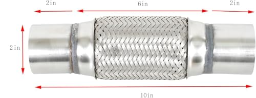2" X 6" /10" Universal Stainless Steel Exhaust Flex Pipe,Double Braid Exhaust Flex Tube For Heavy Duty and Cars - size: 2”X6"/10"