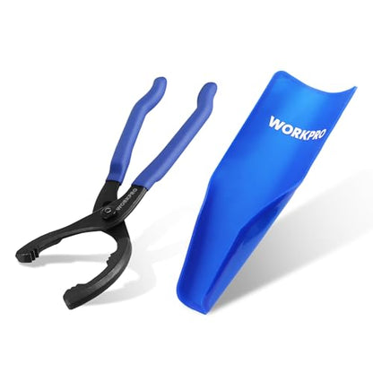 WORKPRO 12-Inch Adjustable Oil Filter Pliers Wrench and Flexible Funnel Set