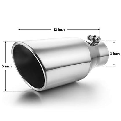 Exhaust Tip 3" Inlet to 5" Outlet, A-KARCK 12" Overall Length Polishing Bolt On Exhaust Tailpipe Tip Protect Tailpipe - size: 3" Inlet 5" Outlet 12" Long, style: POLISHED