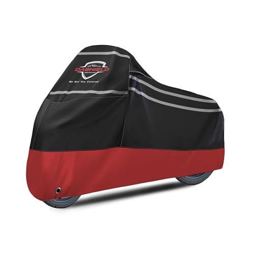 Ultimum Series Motorcycle Cover Waterproof All Weather Protection Universal Heavy Duty Night Reflector with Lock-Holes Compatible with Suzuki Harley Davidson Kawasaki Yamaha Honda Red XXXL - size: XXXL