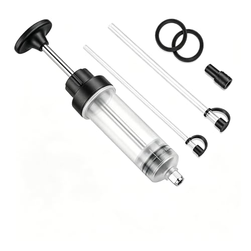 1 PC Manual Fluid Extractor Pump, 200cc Oil Suction Syringe with 2 Hoses, Leak-proof Design for Power Steering Brake Fluid, Universal for Most Cars, Trucks, SUVs (White)