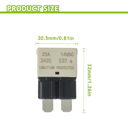 25A DC 12V-14V Auto Reset Circuit Breaker ATC/ATO Low Profile T1 Mini Blade Fuses Breakers for Car Trucks Marine Boat RV Solar and More,2 Pack - style: E37-ATC/ATO-Auto Reset
