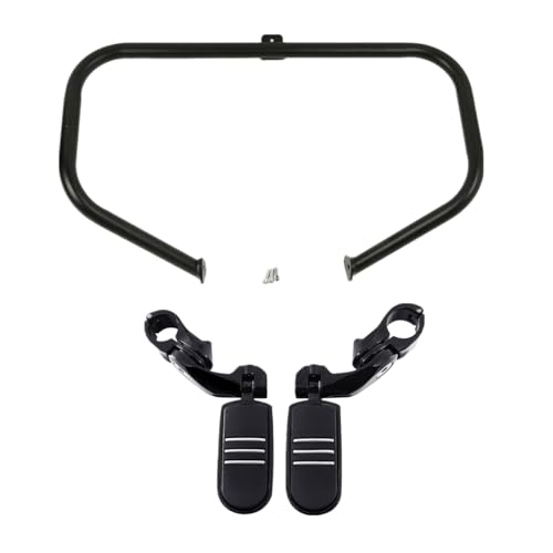 TCT-MOTORPARTS 1 1/4" Highway Engine Guard Crash Bar/Footpeg Mount Fit For Harley Touring Street Glide Electra Glide FLHT Road King 1997-2008 - color: Black Engine Crash Bar+Footpegs #1