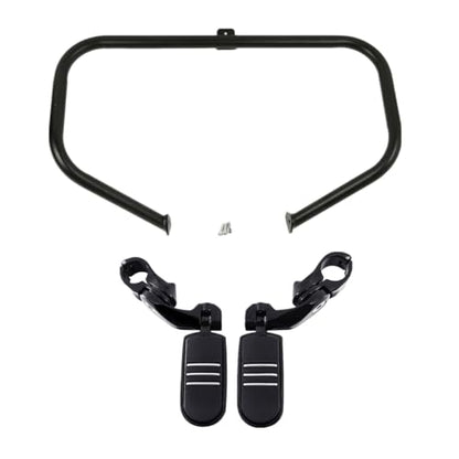 TCT-MOTORPARTS 1 1/4" Highway Engine Guard Crash Bar/Footpeg Mount Fit For Harley Touring Street Glide Electra Glide FLHT Road King 1997-2008 - color: Black Engine Crash Bar+Footpegs #1
