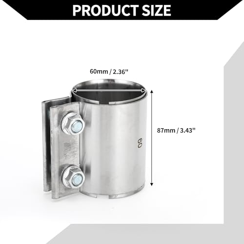 Exhaust Pipe Clamp/Exhaust Muffler Tube Joint for Car Truck/Durable Stainless Steel 2.36" 87mm / 1 Pc Silver Tone - size: 2.36''