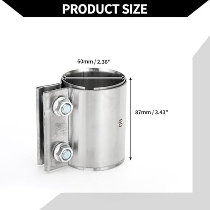 Exhaust Pipe Clamp/Exhaust Muffler Tube Joint for Car Truck/Durable Stainless Steel 2.36" 87mm / 1 Pc Silver Tone - size: 2.36''