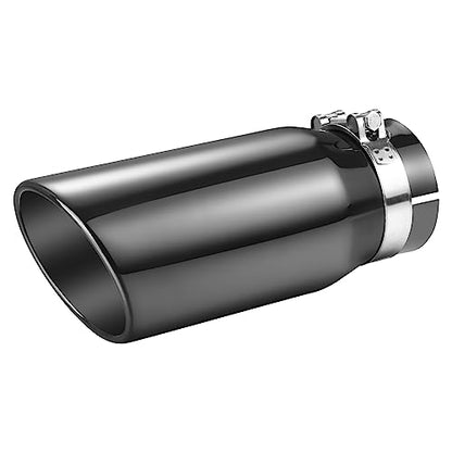 A-KARCK Black Chrome Exhaust Tips 4" Inlet, 4" Inlet 5"Outlet 12" Length Clamp on Universal Never Fading Stainless Steel Muffler Tip - size: 4" inlet - 5" outlet, 12" long