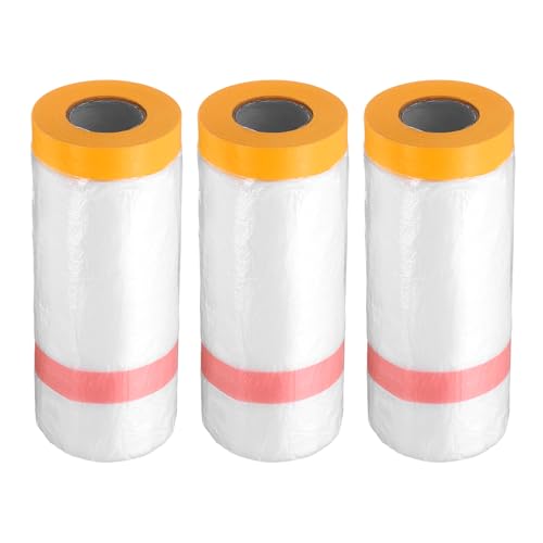 HARFINGTON 3Roll Pre-Taped Masking Film 43.3" x65.6ft for Painting Covering - size: 43.3"x65.6ft