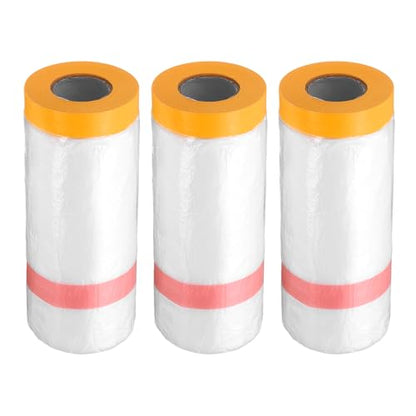 HARFINGTON 3Roll Pre-Taped Masking Film 43.3" x65.6ft for Painting Covering - size: 43.3"x65.6ft