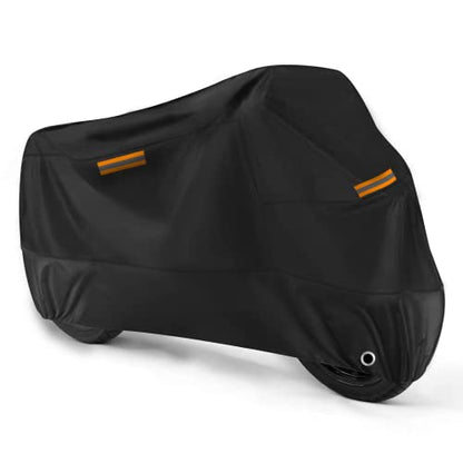 Universal Motorcycle Cover Waterproof Outdoor Storage All Weather Rain Snow Sun Winter All Season Durable with Lockholes & Night Reflective Black Oxford 108" Extra Large Heavy Duty Protection - size: 108" Length
