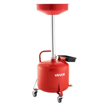 VEVOR 8 Gallon Waste Oil Drain Tank, Industrial Fluid Drain Tank with Adjustable Funnel Height, Portable Oil Drainer with Wheels & Toolbox, Fluid Fuel Transfer Drainage for Auto Repair Shops, Red - size: 8 Gallon