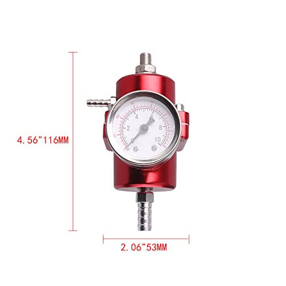 BARTOO Adjustable Fuel Pressure Regulator Kit with 0-140 PSI Gauge, Red - color: Red
