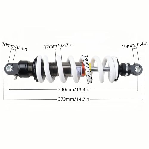 340mm (13.4") Universal Rear Shock Absorber, Adjustable Rebound & Preload Suspension 12mm HeavyDuty Spring for 70cc 90cc 110cc 125cc 150cc 250cc Dirt Bike Pit Bike Motorcycle ATV Quad