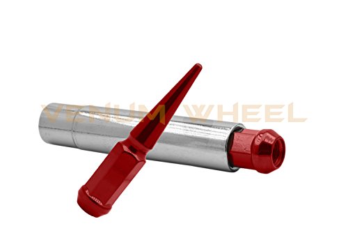 (20) 12x1.5 Red Tall 4.5" Solid Spike Lug Nuts with Locking Socket Key | Fits Ford Lincoln 1991-2011 Ranger Aviator