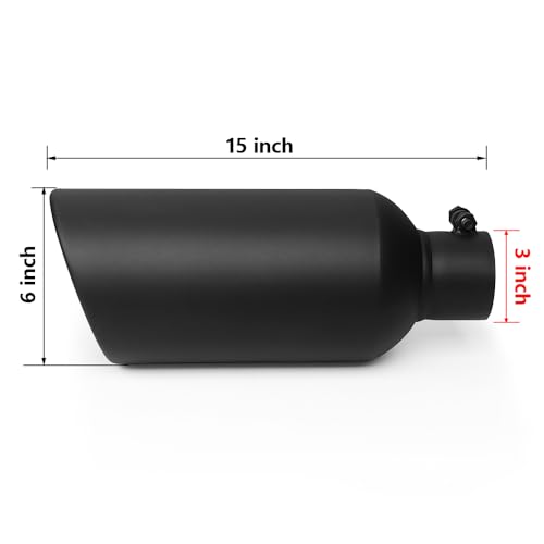 A-KARCK Exhaust Tip 3" Inlet to 6" Outlet, 15" Overall Length Black Coating Bolt On Exhaust Tailpipe Tip Protect Tailpipe - size: 3" Inlet 6" Outlet 15" Long, style: BLACK