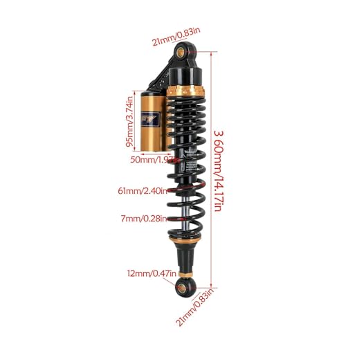 360mm Rear Shock Absorber Suspension Motorcycle ATV Quad 7mm Spring - color: Gold Black