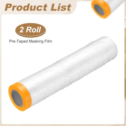 HARFINGTON 2pcs Pre-Taped Masking Film 177.2"x65ft w Plastic Sheeting,Clear - color: Clear, size: 177.2"x65ft