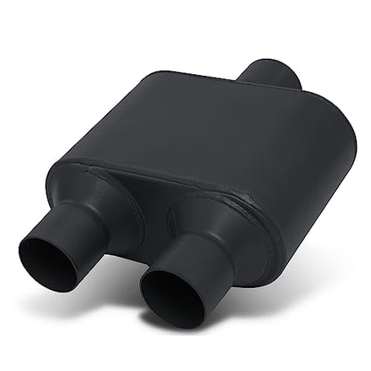 M-AUTO 2.5" Inlet and Outlet Dual Universal Muffler, 12" Overall Length Heavy Duty Stainless Steel Exhaust Muffler Assembly, Black