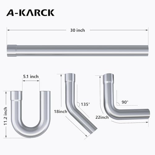 A-KARCK Stainless Steel Mandrel Bends 16 Pcs, 2.5 Inches 304 Stainless Steel DIY Custom Exhaust Tubing Pipe Straight & U-Bend Kit, Universal Fit - size: 2.5 inch 16 piece Kit, style: Stainless Steel