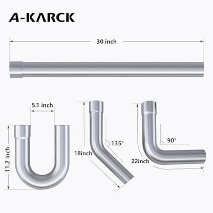 A-KARCK Stainless Steel Mandrel Bends 16 Pcs, 2.5 Inches 304 Stainless Steel DIY Custom Exhaust Tubing Pipe Straight & U-Bend Kit, Universal Fit - size: 2.5 inch 16 piece Kit, style: Stainless Steel
