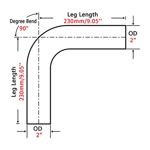 2 Inch 90 Degree DIY Custom Mandrel Exhaust Pipe Tube Pipe, T304 Stainless Steel, Universal Fit, 18.1 Inch End to End Length, 2'' OD Mandrel Bend Pipe - size: 2''OD-90 Degree-1PC