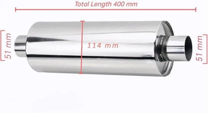 2" Inlet/Outlet Universal Exhaust Resonator – 16" Long Straight-Through Muffler, 1.5mm Thickness Polished Stainless Steel - size: 2" Inlet/Outlet