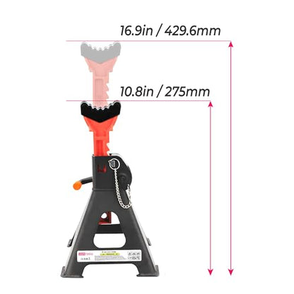 3 Ton Jack Stands with Rubber Cap and Safety Pin 6000 lbs Capacity, Adjustable Height for Lifting SUV, Pickup Truck, Car and UTV/ATV, 1 Pair (Black & Red) - size: 3 Ton (Lock Pin and Rubber Cap)