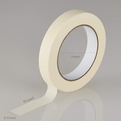 Lichamp Masking Tape 10 Pack General Purpose Beige White Color, 0.75 inch x 55 Yards x 10 Rolls (550 Total Yards), for Painting, Home, Office, School Stationery, Arts, Crafts etc. (3004) - size: 0.71 inch