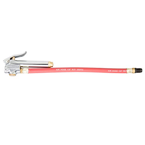 Steelman Straight Air Chuck Tire Inflator with Built-in Gauge and 12-inch Hose, Measures 10-90 PSI, Push-on Chuck, Steel Casing with Brass Fittings - color: Red