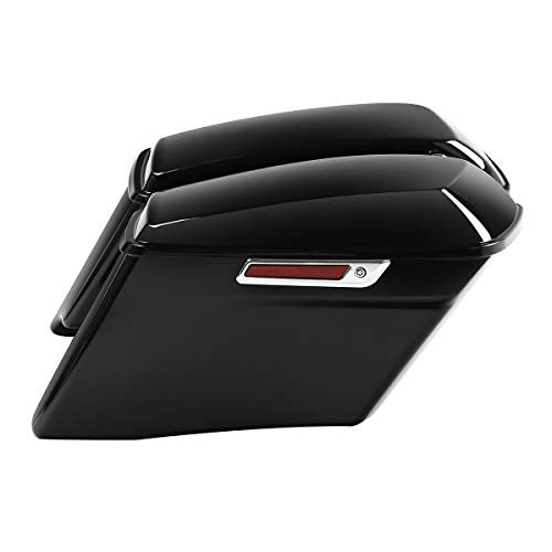TCT-MOTORPARTS 4" Stretched Hard Saddlebags w/Lid Latch Keys Fit for Harley Touring Road King Street Electra Road Glide CVO 2014-2024 - color: Vivid Black w/ Chrome Latches