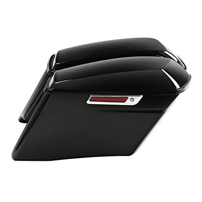 TCT-MOTORPARTS 4" Stretched Hard Saddlebags w/Lid Latch Keys Fit for Harley Touring Road King Street Electra Road Glide CVO 2014-2024 - color: Vivid Black w/ Chrome Latches