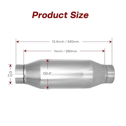 Exhaust Muffler, 2.5 Inch Inlet Resonator Muffler Straight Stainless Steel, Universal Performance Muffler 13''/340mm Overall Length, Polished - size: 2.5''x 4''