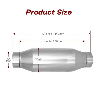 Exhaust Muffler, 2.5 Inch Inlet Resonator Muffler Straight Stainless Steel, Universal Performance Muffler 13''/340mm Overall Length, Polished - size: 2.5''x 4''