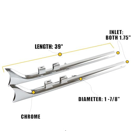 SHARKROAD 39 Inch Fishtail Exhaust for Harley Davidson - style: HDFT-3995C, 39" Chrome