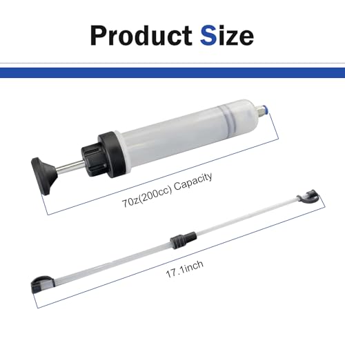 200CC Automotive Fluid Extractor Pump, Manual Car Oil Change Syringe with 2 Suction Tubes, Multi-Purpose Brake Fluid Evacuator Manual Suction Pump, Universal for Cars SUVs Trucks (White)