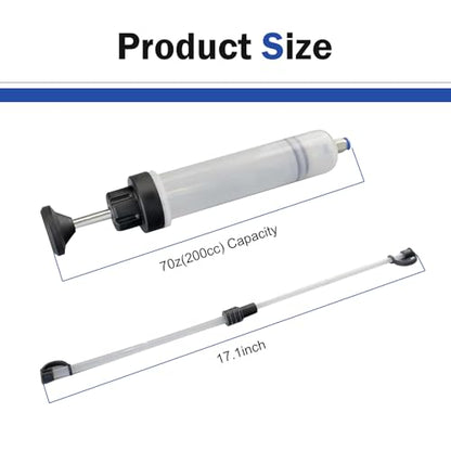 200CC Automotive Fluid Extractor Pump, Manual Car Oil Change Syringe with 2 Suction Tubes, Multi-Purpose Brake Fluid Evacuator Manual Suction Pump, Universal for Cars SUVs Trucks (White)