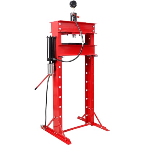 30 Ton Air Hydraulic H-Frame Shop Press with Gauge, Red, Adjustable Garage Floor Press for Bending, Straightening, and Auto Repair