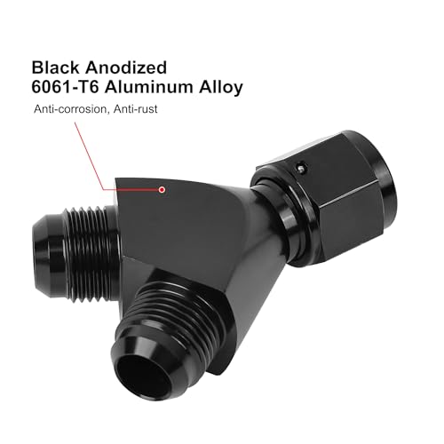 EVIL ENERGY 8AN Female to 8AN Male Flare Fitting, Y Block Union Splitter Swivel Adapter Fitting Aluminum Black - size: 3×8AN