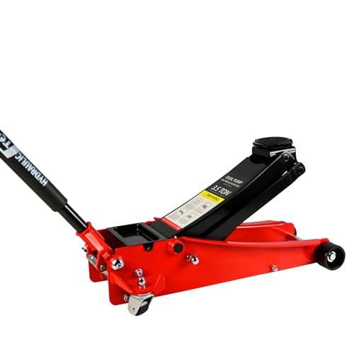 Floor Jack, Low Profile Steel Heavy Duty Hydraulic Trolley Racing Car Jack with Dual Piston Quick Lift Pump, 3.5 Ton (7000 lbs) Capacity, Lifting Range 4"-21", Red - color: Red, style: 3.5 Ton-Steel Dual Pump 4"-21"