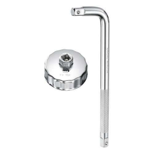 HARFINGTON Oil Filter Cap Wrench 15 Flute 73mm Inner Dia 1/2" with Bend Bar - size: 73mm x 15 Flute(905)