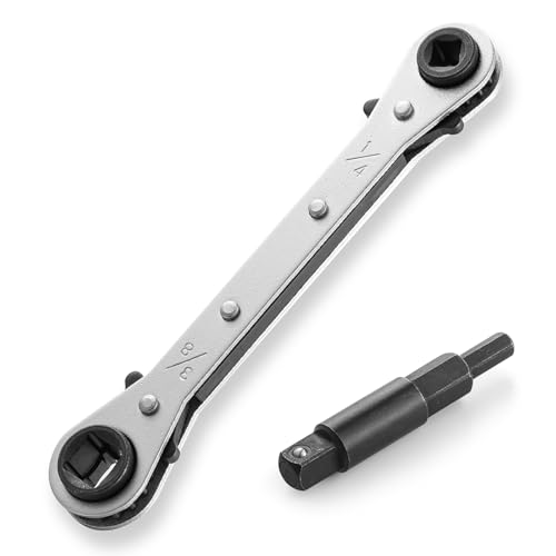 HVAC Service Flat Wrench, Valve Flat Ratchet Wrench with Hex Bit Adapter