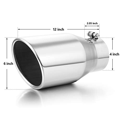 A-KARCK Exhaust Tip 4" Inlet to 6" Outlet, 12" Overall Length Exhaust Tailpipe Tip Polished Bolt On Design Protect Tailpipe - size: 4" to 6", 12" long, style: Polished