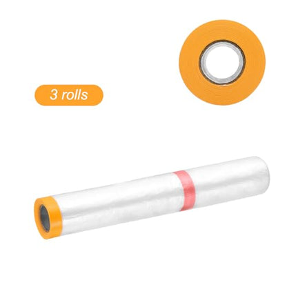 HARFINGTON 3Roll Pre-Taped Masking Film 177.2"x32.8ft for Painting Covering - size: 177.2"x32.8ft